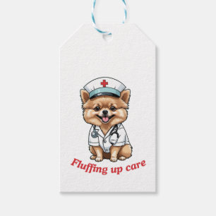 Nurse Cartoon with Pomeranian Dog Design Gift Tags