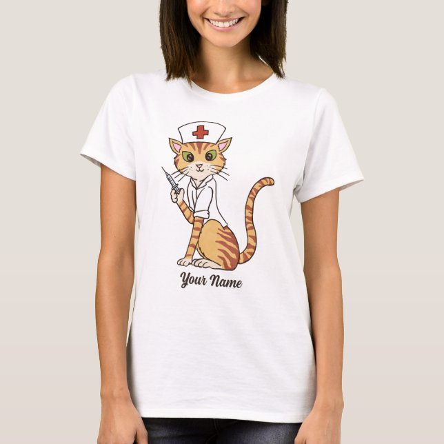 Nurse Cat - Ginger Tabby Nurse Cat Lover T-Shirt (Front)