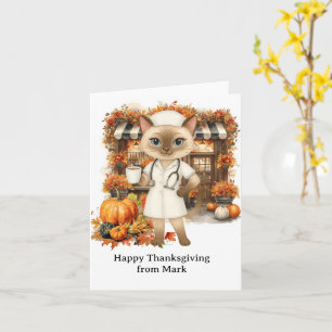 NURSE Cat with Flowers Fall Season Thanksgiving Card