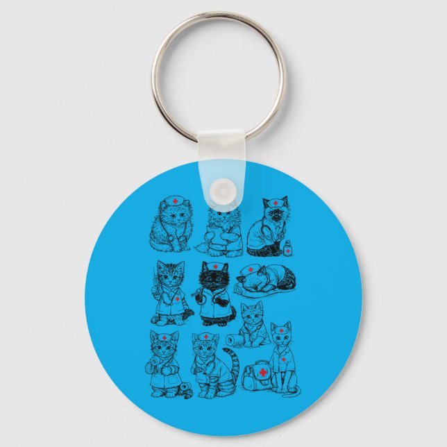 Nurse Cats Funny Nurses Day Gift Key Ring (Front)