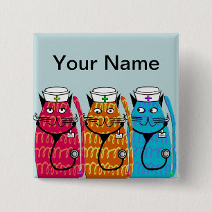 Nurse Cats Name Badge Pins Customisable IV