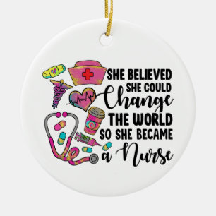 Nurse Change the World Large Ceramic Tree Decoration