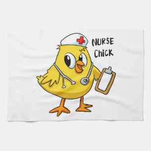 Nurse chick cartoon   choose background colour tea towel