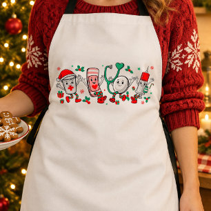 Nurse Christmas Bandage Stethoscope Syringe Xmas Apron