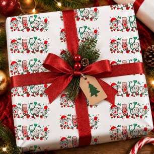 Nurse Christmas Bandage Stethoscope Syringe Xmas Wrapping Paper