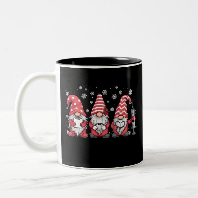 Nurse Christmas Gnomes Cute Xmas Scrub Two-Tone Coffee Mug (Left)