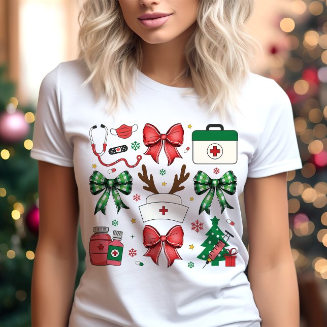 Nurse Christmas Medical Holiday Coquette Bows Tri-Blend Shirt (Creator Uploaded)