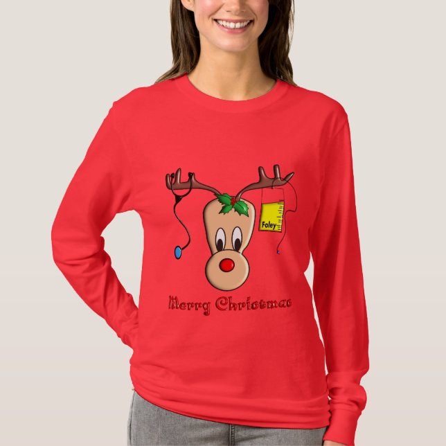 Nurse Christmas Reindeer Gifts T-Shirt (Front)