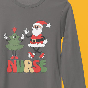 Nurse Christmas Retro Santa Claus and Tree T-Shirt