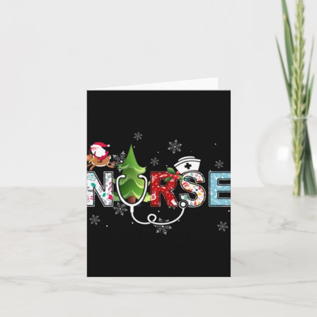Nurse Christmas Stethoscope Nurses Xmas Pajamas Pj Card (Front)