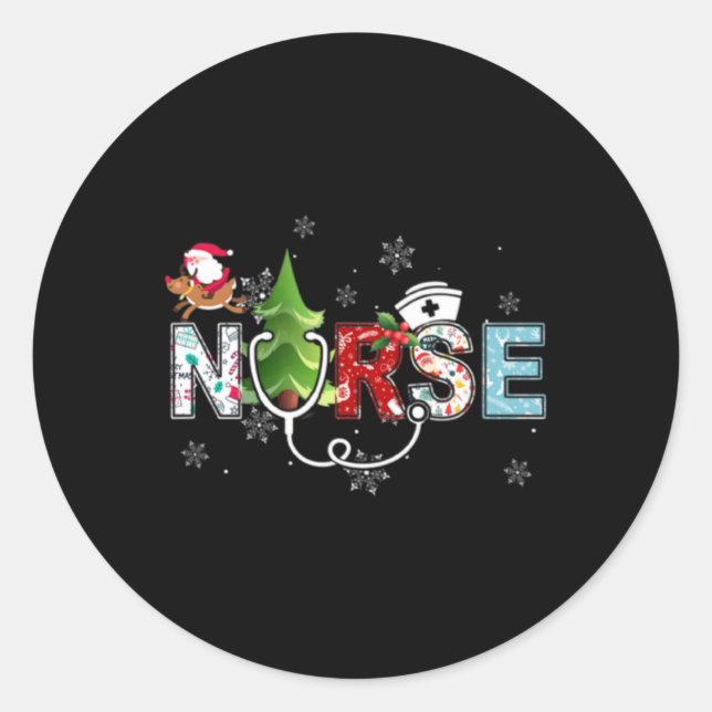 Nurse Christmas Stethoscope Nurses Xmas Pajamas Pj Classic Round Sticker (Front)