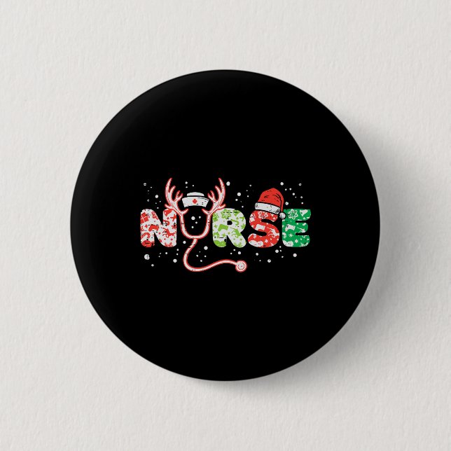 Nurse christmas stethoscope nurses xmas scrub top  6 cm round badge (Front)