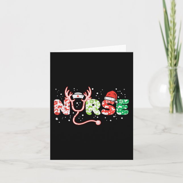 Nurse christmas stethoscope nurses xmas scrub top  card (Front)