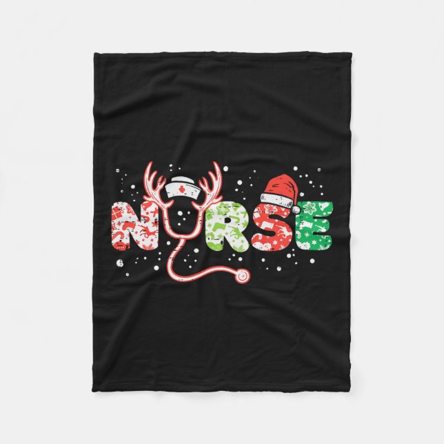 Nurse christmas stethoscope nurses xmas scrub top  fleece blanket (Front)