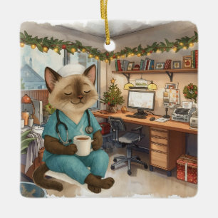 Nurse Christmas time at working place  Ceramic Ornament
