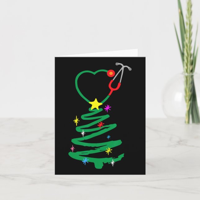 Nurse Christmas Tree Stethoscope Nurses Xmas Scrub Card (Front)