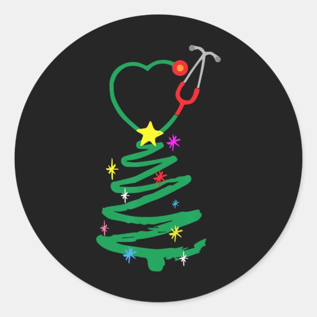 Nurse Christmas Tree Stethoscope Nurses Xmas Scrub Classic Round Sticker (Front)