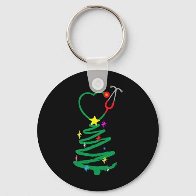 Nurse Christmas Tree Stethoscope Nurses Xmas Scrub Key Ring (Front)