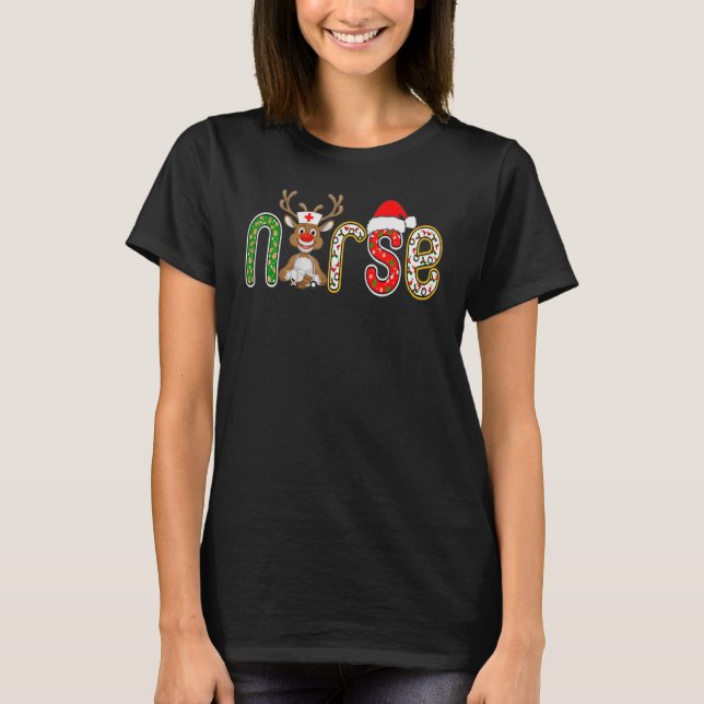 Nurse Christmas Tree Stethoscope RN LPN Scrub Nurs T-Shirt (Front)