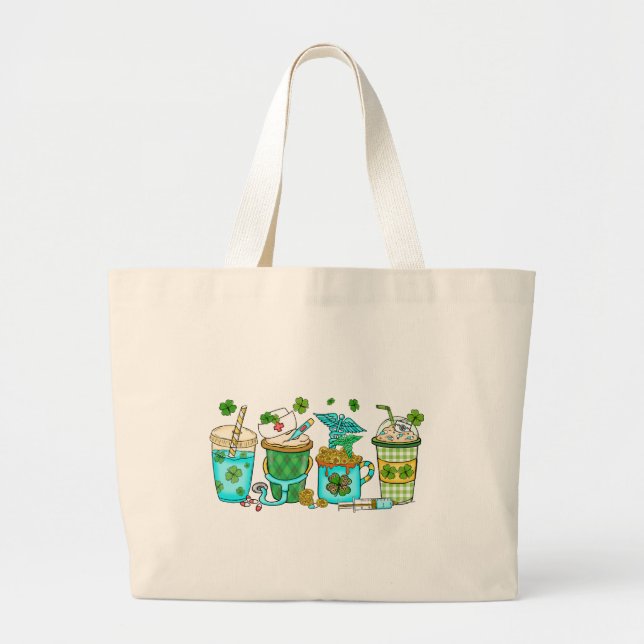 Nurse Coffee Lover St Patrick's Large Tote Bag (Front)