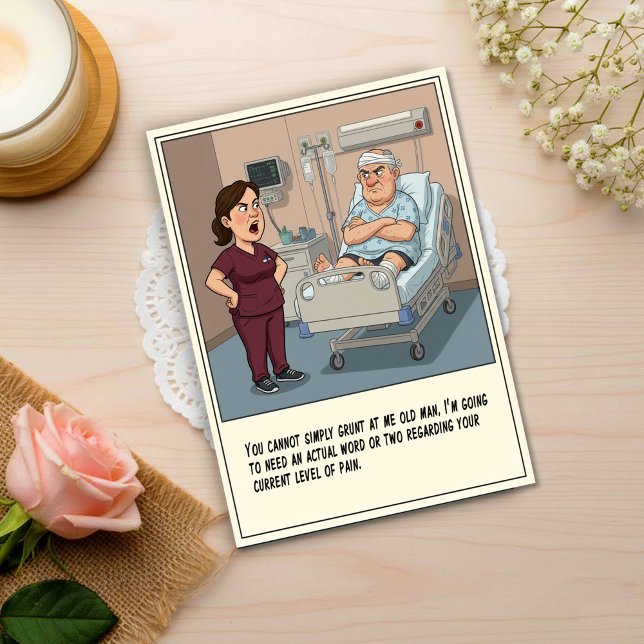 Nurse Confronts Grumpy Patient Get Well Postcard (Creator Uploaded)