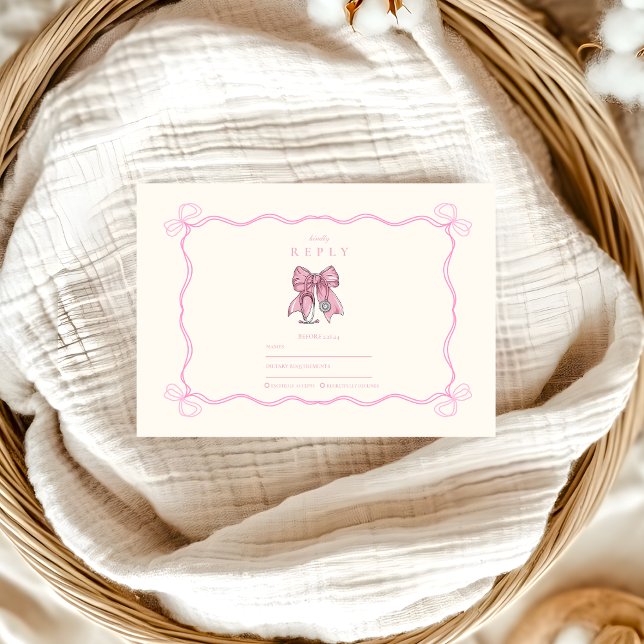  Nurse Coquette Pink Bow Elegant Graduation RSVP Card (Creator Uploaded)