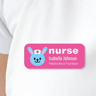 Nurse Custom Name Cute Rabbit Pink Tag