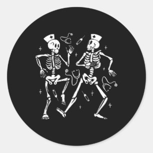 Nurse Dancing Skeleton Halloween Skeleton Costume  Classic Round Sticker