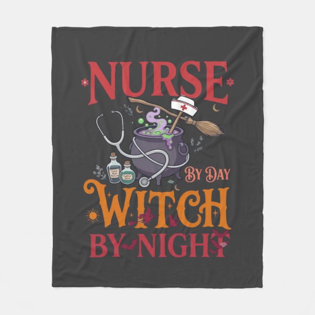 Nurse Day Witch Night Halloween Cauldron Stethosco Fleece Blanket (Front)