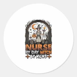 Nurse Day Witch Night Halloween Cemetery Pumpkin_1 Classic Round Sticker