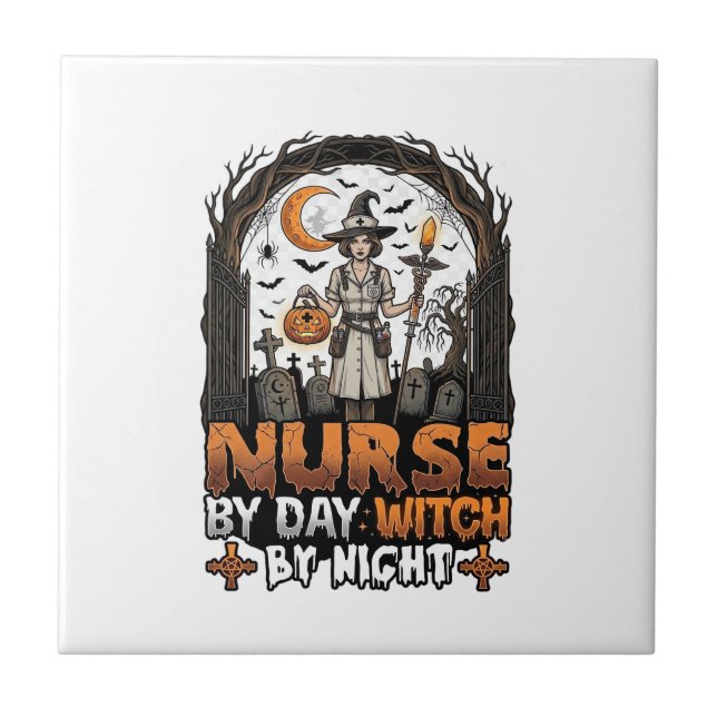 Nurse Day Witch Night Halloween Cemetery Pumpkin_1 Tile (Front)