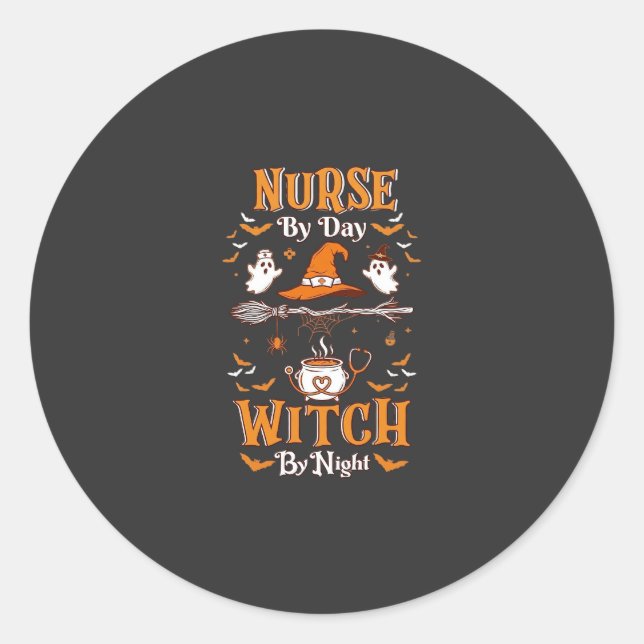 Nurse Day Witch Night Halloween Hat Ghosts Classic Round Sticker (Front)