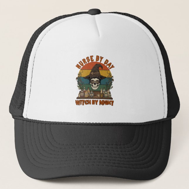 Nurse Day Witch Night Halloween Skull Potions_1 Trucker Hat (Front)