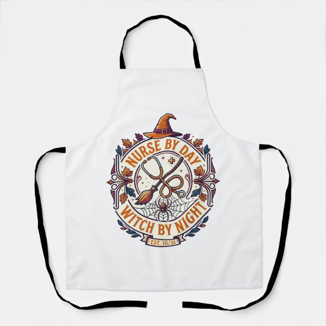 Nurse Day Witch Night Halloween Stethoscope Broom_ Apron (Front)