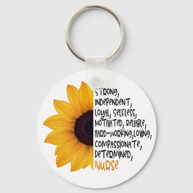 Nurse Definition Yellow Sunflower Essential Worker Key Ring (Front)