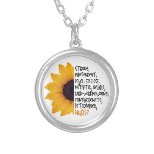 Nurse Definition Yellow Sunflower Essential Worker Silver Plated Necklace