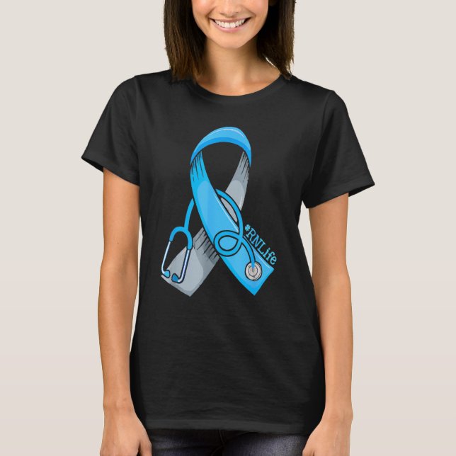 Nurse Diabetes Awareness Blue Ribbon Nursing RN Li T-Shirt (Front)