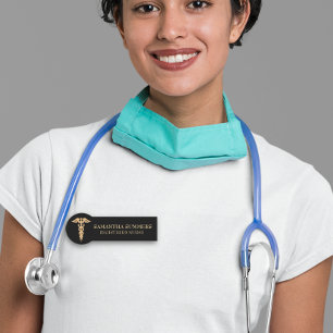 Nurse Doctor Caduceus Gold Medical RN Name Tag
