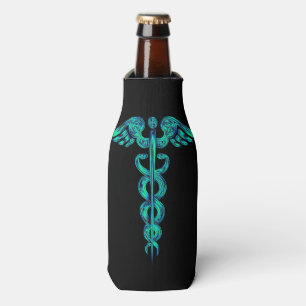 Nurse Doctor Caduceus Medical Turquoise Black Bottle Cooler