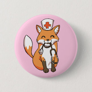 Nurse Doctor Fox Drawing Cute Pink Button Badge