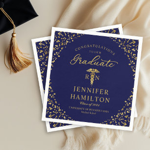 Nurse Doctor Graduation Elegant Gold Blue Napkin
