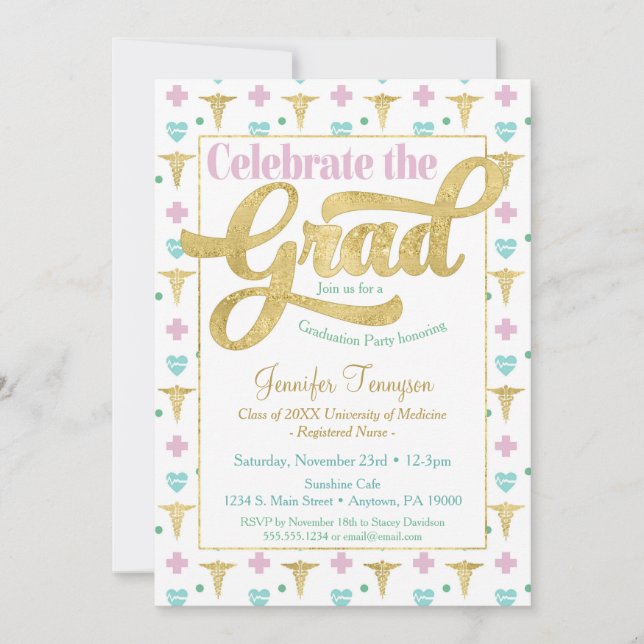 Nurse Doctor Graduation Invitation Pink LPN RN (Front)