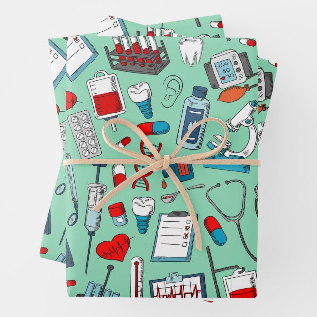 Nurse, Doctor, Medical Professional Themed Wrapping Paper Sheet (In situ)