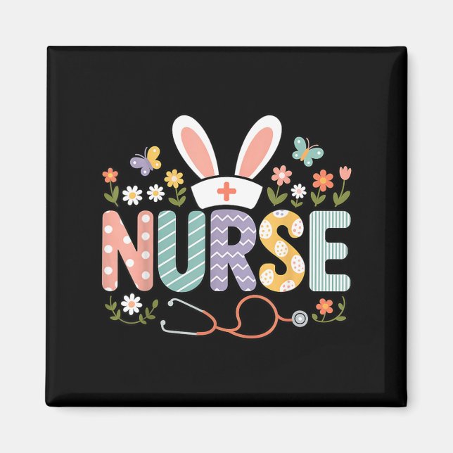 Nurse Easter Bunny Funny Nurse Spring Holiday Magnet (Front)