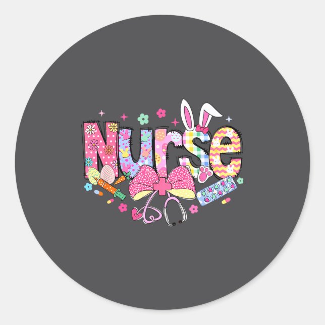 Nurse Easter Day Cute Coquette Stethoscope Nursing Classic Round Sticker (Front)