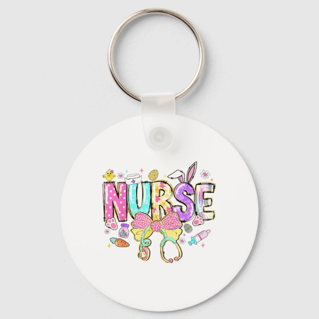 Nurse Easter Day Cute Coquette Stethoscope Nursing Key Ring (Front)