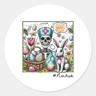 Nurse Easter Day Skeleton Cute Bunny Eggs Coquette Classic Round Sticker
