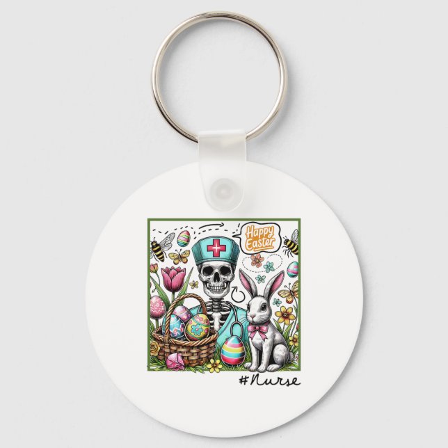 Nurse Easter Day Skeleton Cute Bunny Eggs Coquette Key Ring (Front)