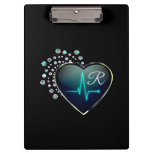 Nurse EKG heart and jewel clipboard