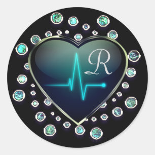 Nurse EKG heart and jewel sticker
